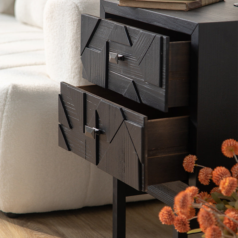 Traditional French Solid Wood Cube Nightstand 2-Drawer For Bedroom