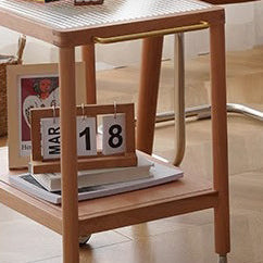 Contemporary Retro Rectangular Glass Top Pine Frame End Table 2-Tier Casters For Living Room