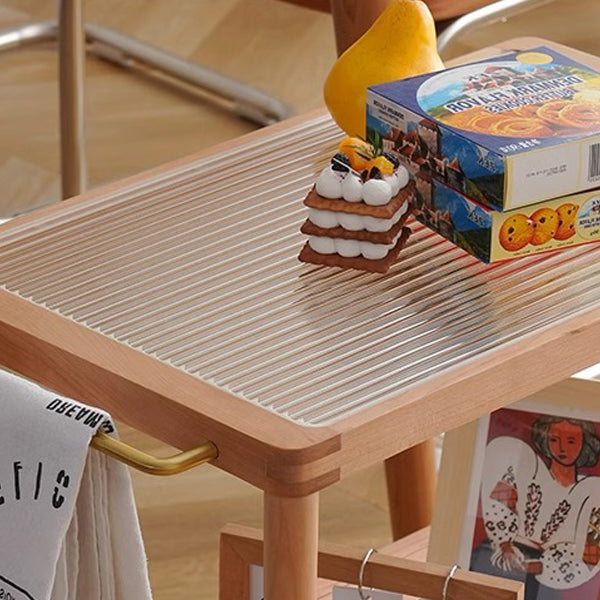 Zeitgenössischer Retro-Rechteckiger Glastisch mit Massivholzrahmen, 2-stufige Rollen für das Wohnzimmer 