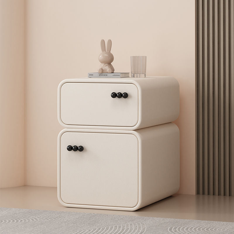 Contemporary Scandinavian Rectangular Solid Wood Microfiber Leather Veneered Nightstand 2-Drawer For Bedroom