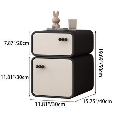 Contemporary Scandinavian Rectangular Solid Wood Microfiber Leather Veneered Nightstand 2-Drawer For Bedroom