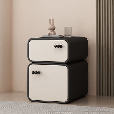 Contemporary Scandinavian Rectangular Solid Wood Microfiber Leather Veneered Nightstand 2-Drawer For Bedroom
