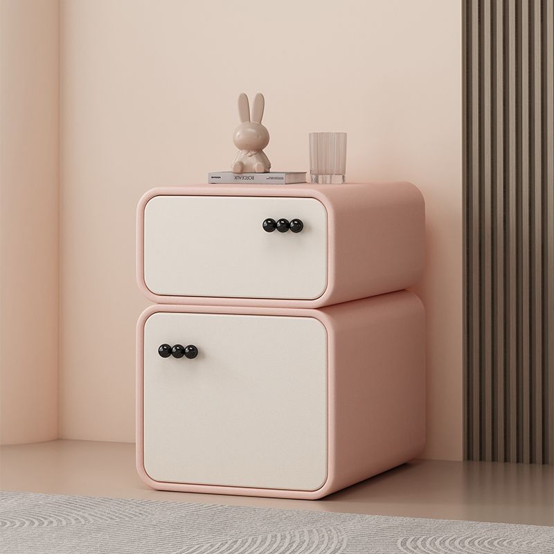 Contemporary Scandinavian Rectangular Solid Wood Microfiber Leather Veneered Nightstand 2-Drawer For Bedroom