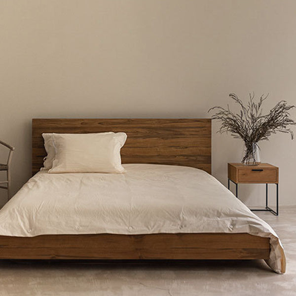 Mesita de noche rectangular tradicional japonesa de madera de olmo con base de hierro y 1 cajón para dormitorio 