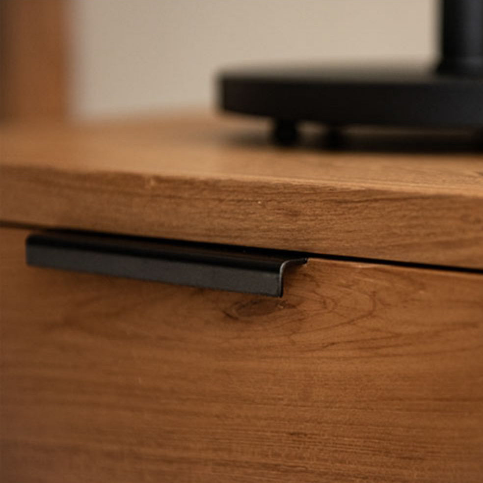 Mesita de noche rectangular tradicional japonesa de madera de olmo con base de hierro y 1 cajón para dormitorio 