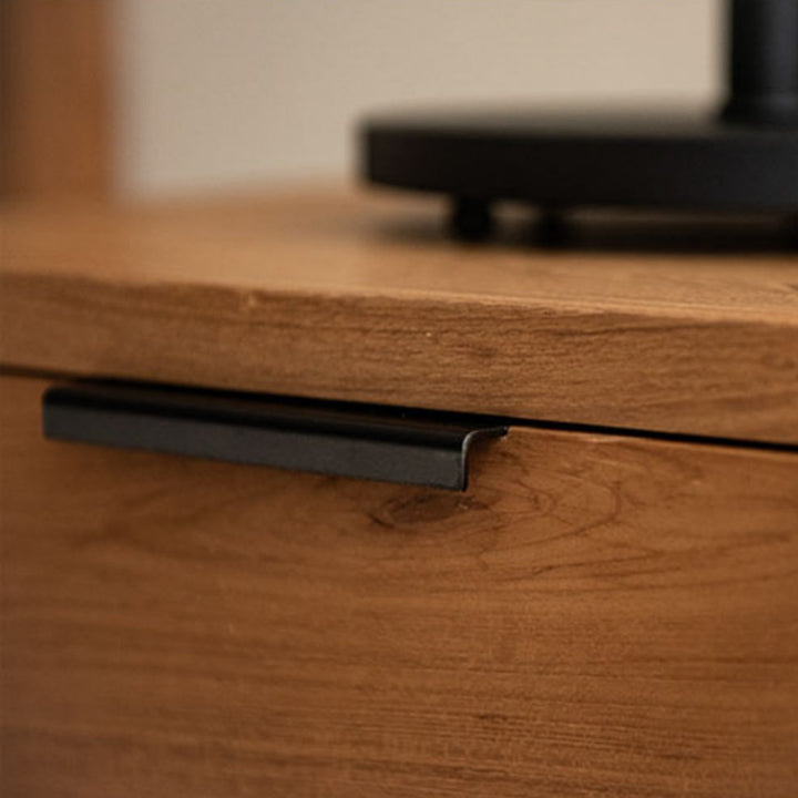 Mesita de noche rectangular tradicional japonesa de madera de olmo con base de hierro y 1 cajón para dormitorio 