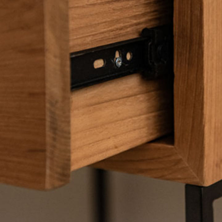 Mesita de noche rectangular tradicional japonesa de madera de olmo con base de hierro y 1 cajón para dormitorio 