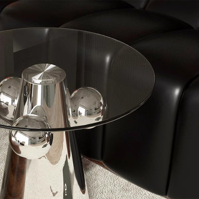 Zeitgenössischer nordischer geometrischer runder Glastisch mit Edelstahl für das Wohnzimmer 