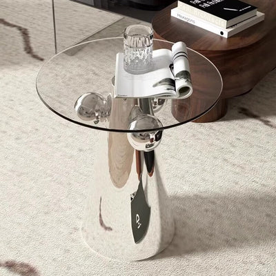 Zeitgenössischer nordischer geometrischer runder Glastisch mit Edelstahl für das Wohnzimmer 