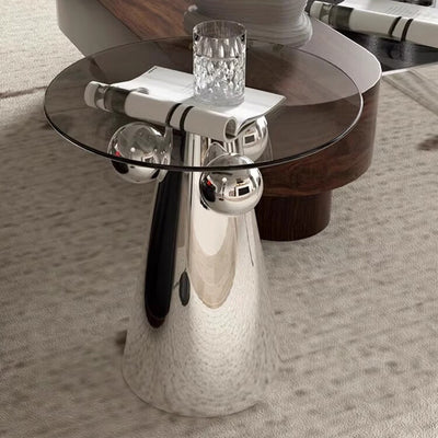 Zeitgenössischer nordischer geometrischer runder Glastisch mit Edelstahl für das Wohnzimmer 
