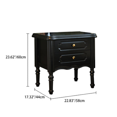 Traditional European Rectangular Solid Wood Nightstand 2-Drawer For Bedroom