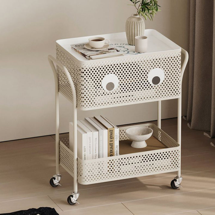 Contemporary Simplicity Rectangular Iron Tray Top Bracket End Table 2-Tier Rolling Cart For Living Room