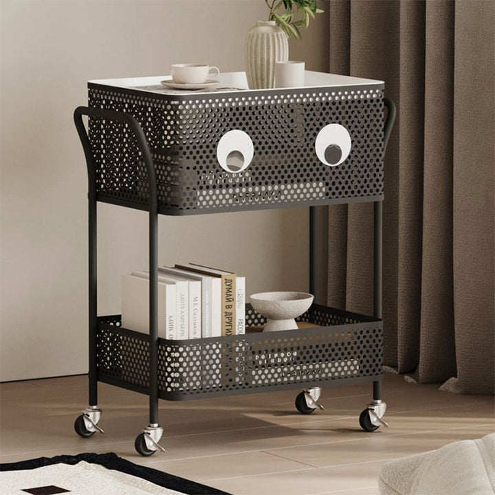 Contemporary Simplicity Rectangular Iron Tray Top Bracket End Table 2-Tier Rolling Cart For Living Room