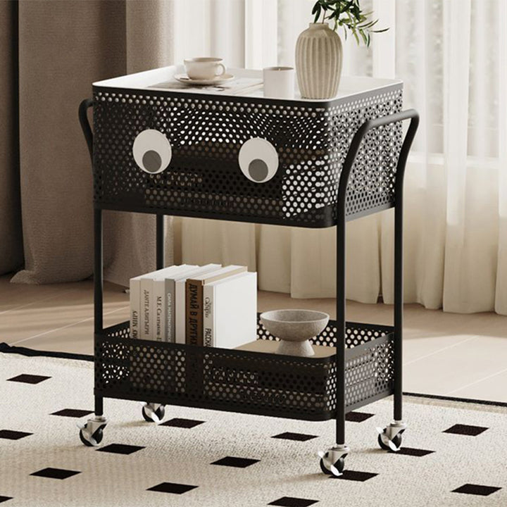 Contemporary Simplicity Rectangular Iron Tray Top Bracket End Table 2-Tier Rolling Cart For Living Room