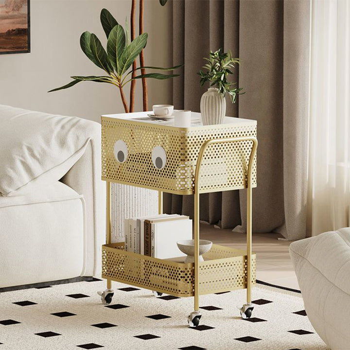Contemporary Simplicity Rectangular Iron Tray Top Bracket End Table 2-Tier Rolling Cart For Living Room