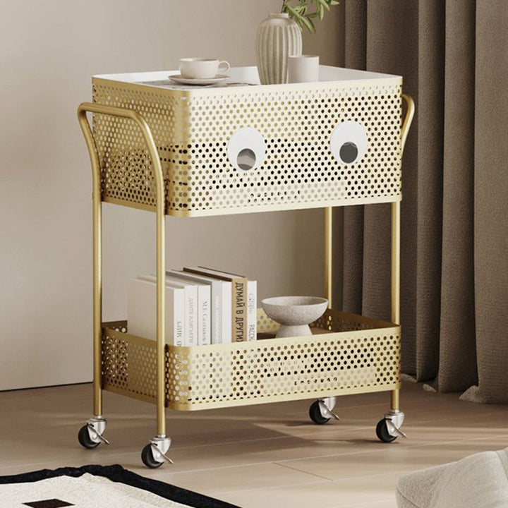Contemporary Simplicity Rectangular Iron Tray Top Bracket End Table 2-Tier Rolling Cart For Living Room