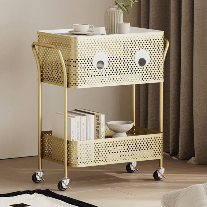 Contemporary Simplicity Rectangular Plastic Tray Top Carbon Steel Iron Bracket End Table 2-Tier Rolling Cart For Living Room