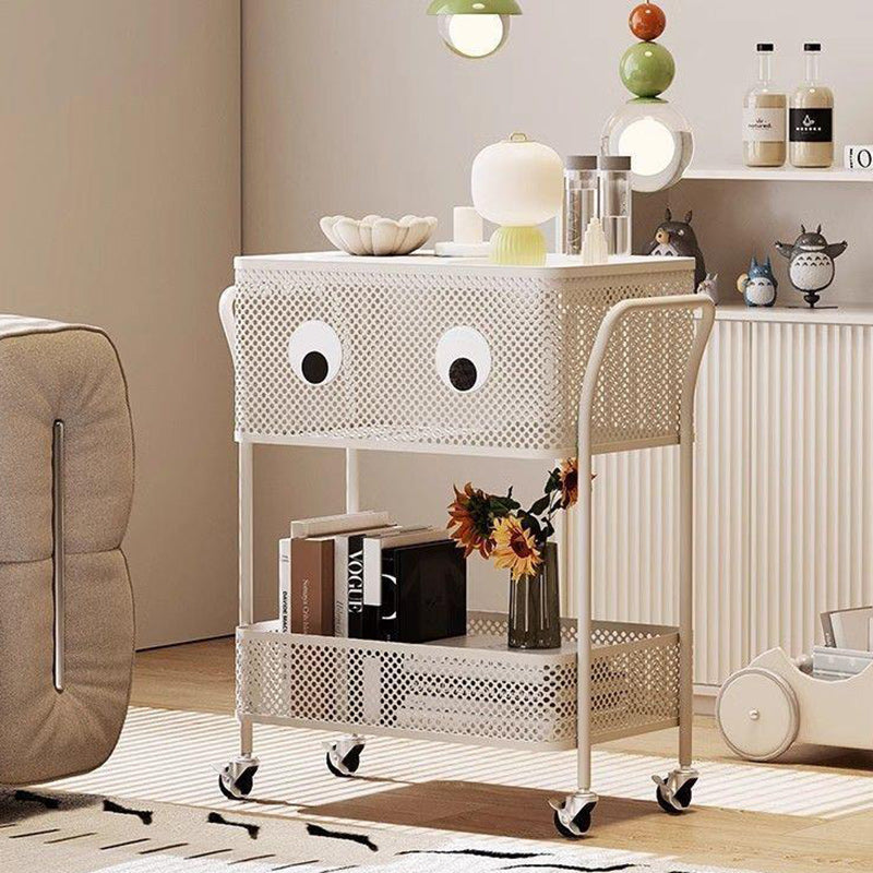 Contemporary Simplicity Rectangular Plastic Tray Top Carbon Steel Iron Bracket End Table 2-Tier Rolling Cart For Living Room