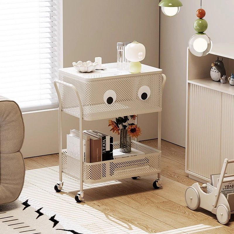 Contemporary Simplicity Rectangular Plastic Tray Top Carbon Steel Iron Bracket End Table 2-Tier Rolling Cart For Living Room