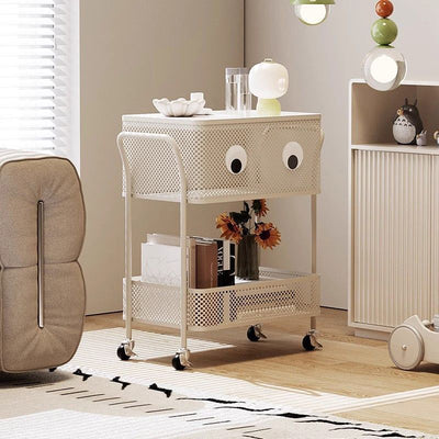 Contemporary Simplicity Rectangular Plastic Tray Top Carbon Steel Iron Bracket End Table 2-Tier Rolling Cart For Living Room