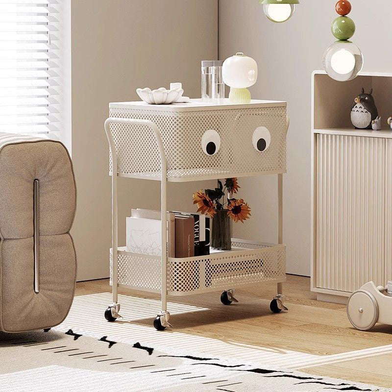 Contemporary Simplicity Rectangular Plastic Tray Top Carbon Steel Iron Bracket End Table 2-Tier Rolling Cart For Living Room