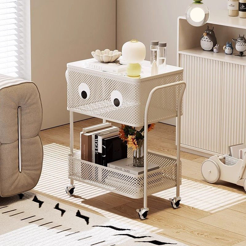 Contemporary Simplicity Rectangular Plastic Tray Top Carbon Steel Iron Bracket End Table 2-Tier Rolling Cart For Living Room