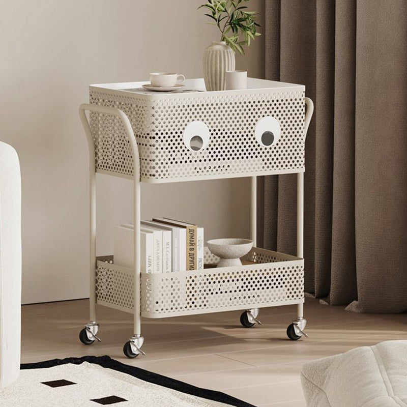 Contemporary Simplicity Rectangular Plastic Tray Top Carbon Steel Iron Bracket End Table 2-Tier Rolling Cart For Living Room