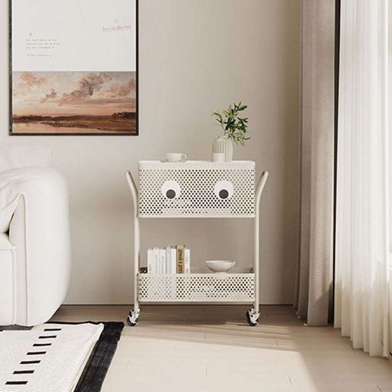 Contemporary Simplicity Rectangular Plastic Tray Top Carbon Steel Iron Bracket End Table 2-Tier Rolling Cart For Living Room