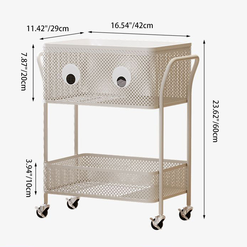 Contemporary Simplicity Rectangular Plastic Tray Top Carbon Steel Iron Bracket End Table 2-Tier Rolling Cart For Living Room