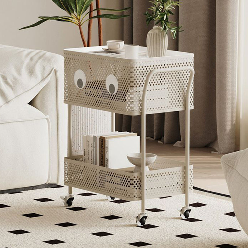 Contemporary Simplicity Rectangular Plastic Tray Top Carbon Steel Iron Bracket End Table 2-Tier Rolling Cart For Living Room