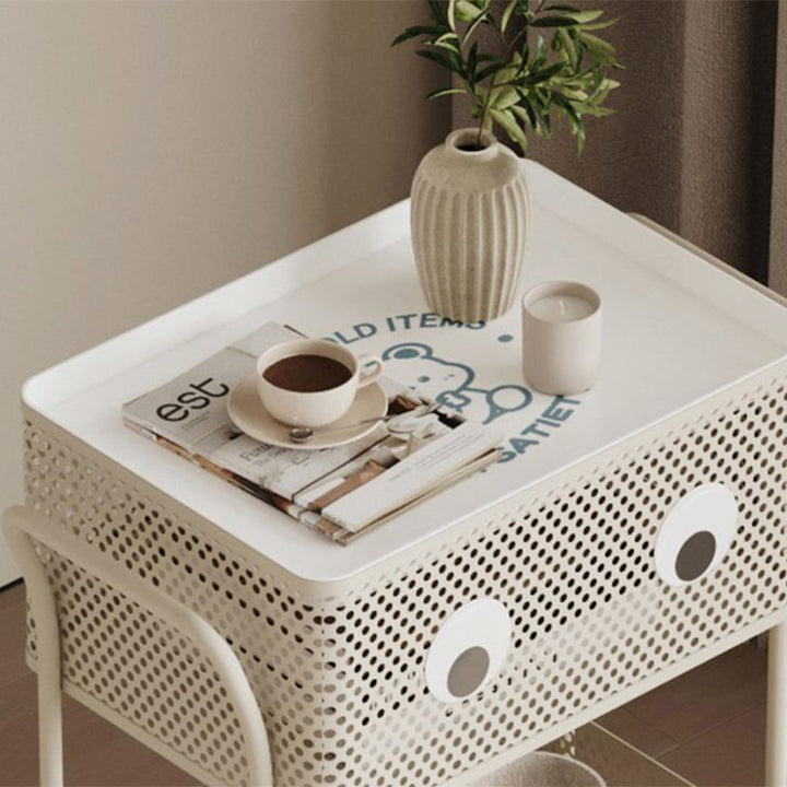 Contemporary Simplicity Rectangular Iron Tray Top Bracket End Table 2-Tier Rolling Cart For Living Room