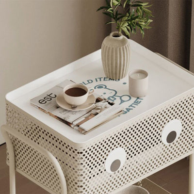 Contemporary Simplicity Rectangular Plastic Tray Top Carbon Steel Iron Bracket End Table 2-Tier Rolling Cart For Living Room