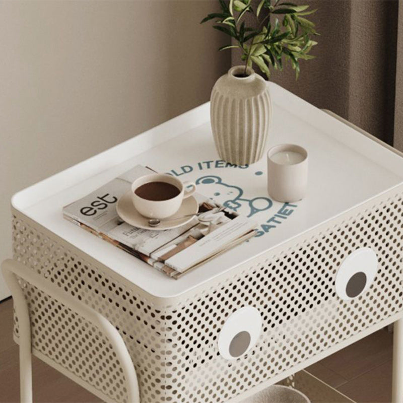 Contemporary Simplicity Rectangular Plastic Tray Top Carbon Steel Iron Bracket End Table 2-Tier Rolling Cart For Living Room