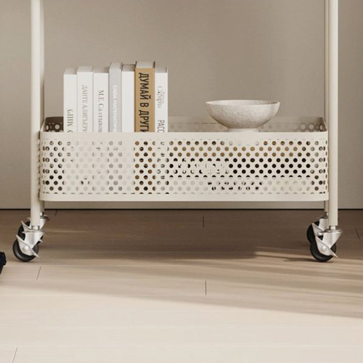 Contemporary Simplicity Rectangular Iron Tray Top Bracket End Table 2-Tier Rolling Cart For Living Room