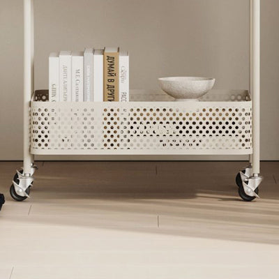 Contemporary Simplicity Rectangular Plastic Tray Top Carbon Steel Iron Bracket End Table 2-Tier Rolling Cart For Living Room