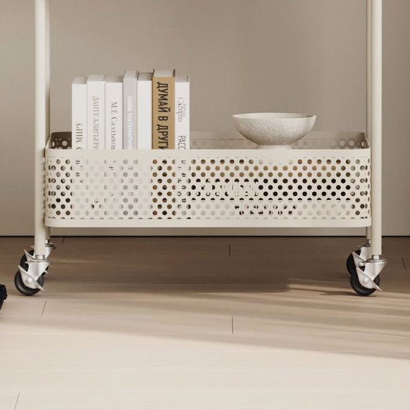 Contemporary Simplicity Rectangular Plastic Tray Top Carbon Steel Iron Bracket End Table 2-Tier Rolling Cart For Living Room