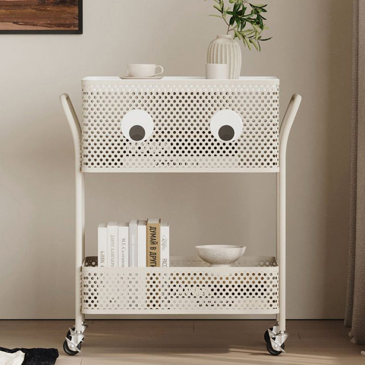 Contemporary Simplicity Rectangular Iron Tray Top Bracket End Table 2-Tier Rolling Cart For Living Room