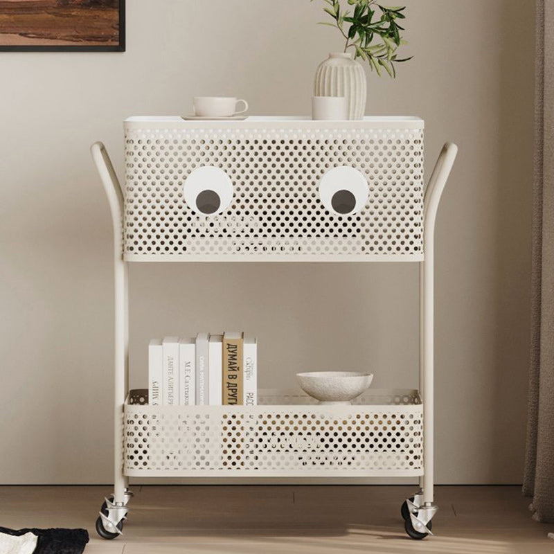 Contemporary Simplicity Rectangular Plastic Tray Top Carbon Steel Iron Bracket End Table 2-Tier Rolling Cart For Living Room
