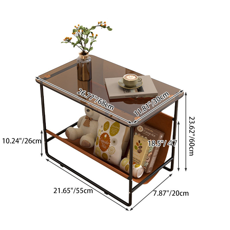 Contemporary Simplicity Rectangular Glass Top Metal Frame End Table 2-Tier For Living Room