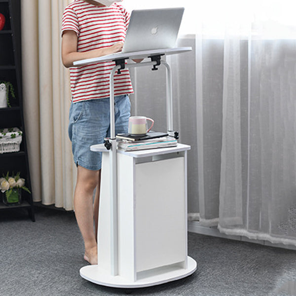 Modern Minimalist Curved MDF Height Adjustable Computer Desk Mobile Standing Desk 2-Tier Storage Shelves For Home Office