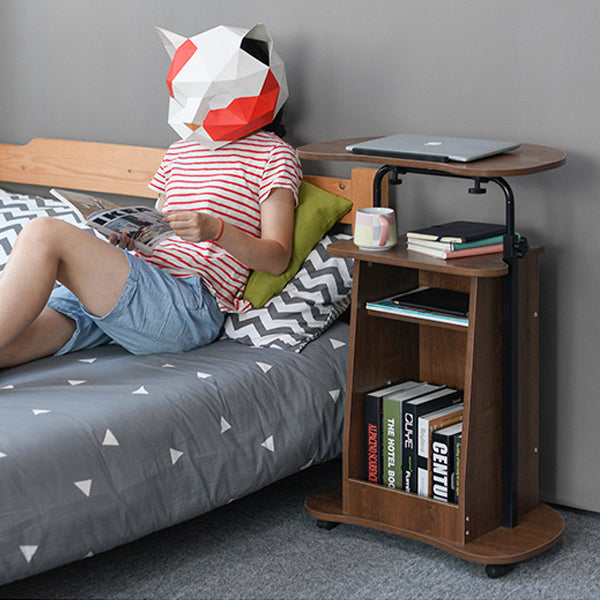 Modern Minimalist Curved MDF Height Adjustable Computer Desk Mobile Standing Desk 2-Tier Storage Shelves For Home Office