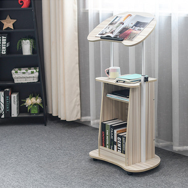 Modern Minimalist Curved MDF Height Adjustable Computer Desk Mobile Standing Desk 2-Tier Storage Shelves For Home Office