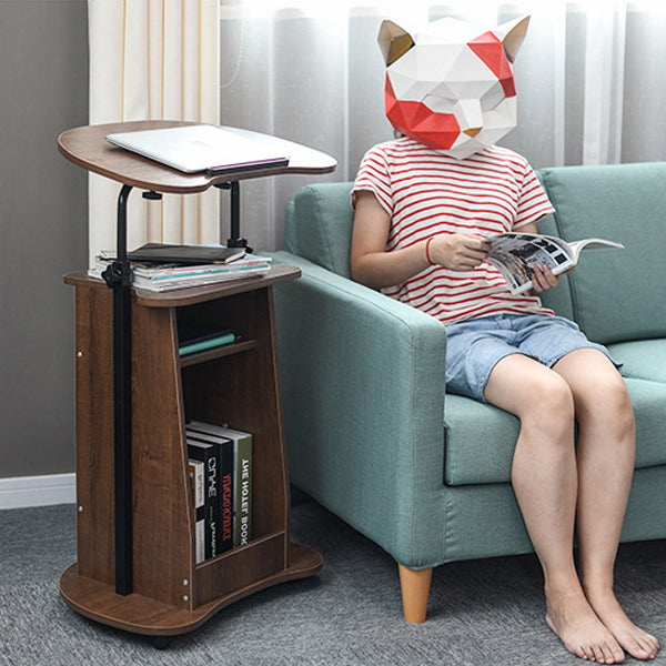 Modern Minimalist Curved MDF Height Adjustable Computer Desk Mobile Standing Desk 2-Tier Storage Shelves For Home Office