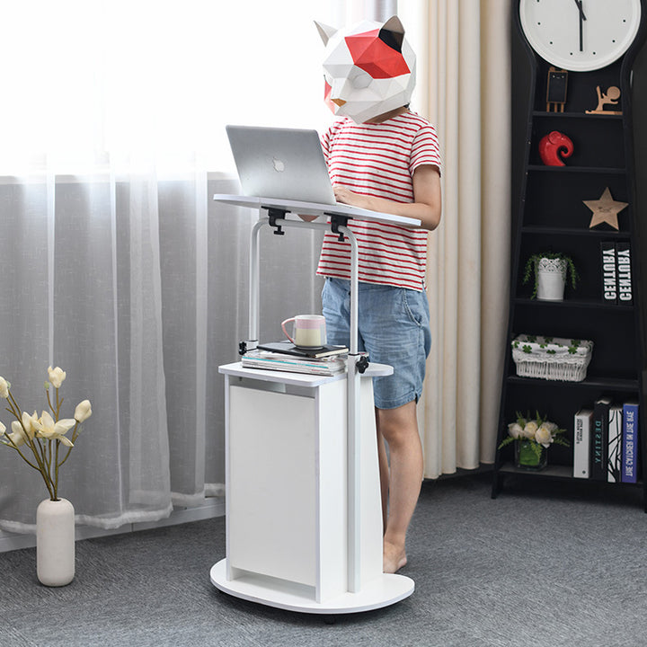 Modern Minimalist Curved MDF Height Adjustable Computer Desk Mobile Standing Desk 2-Tier Storage Shelves For Home Office