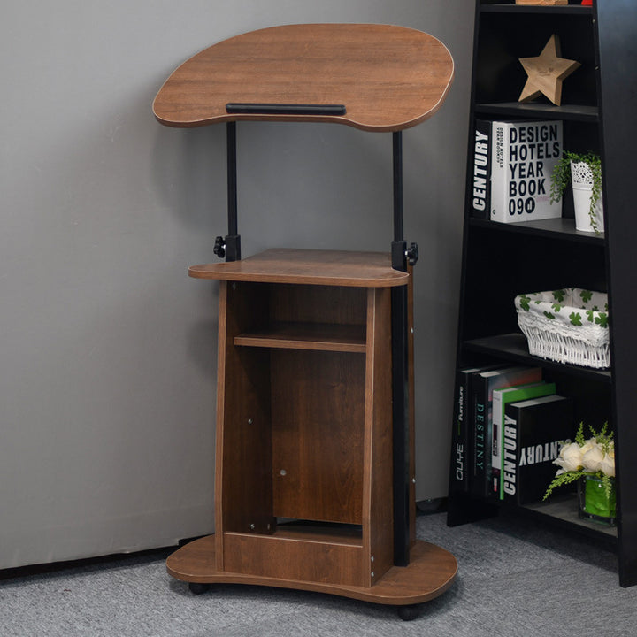 Modern Minimalist Curved MDF Height Adjustable Computer Desk Mobile Standing Desk 2-Tier Storage Shelves For Home Office