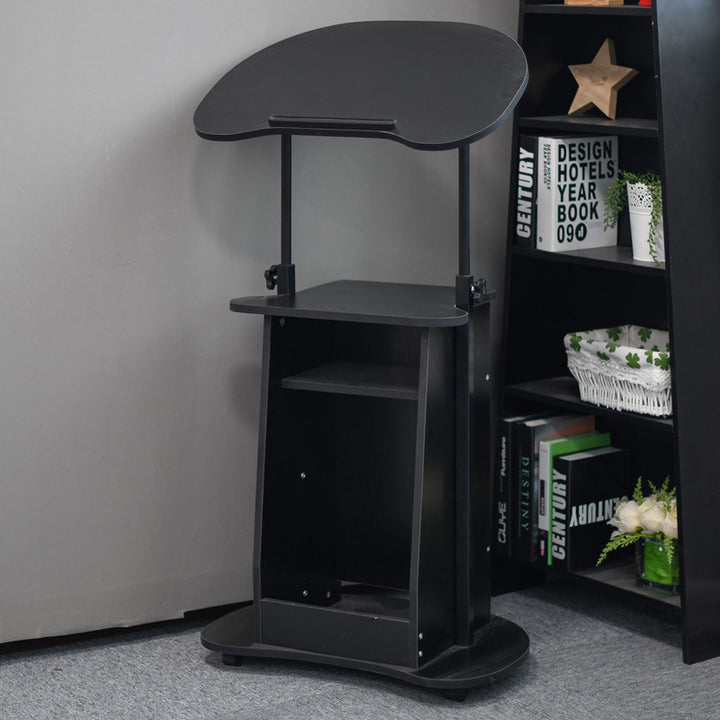 Modern Minimalist Curved MDF Height Adjustable Computer Desk Mobile Standing Desk 2-Tier Storage Shelves For Home Office