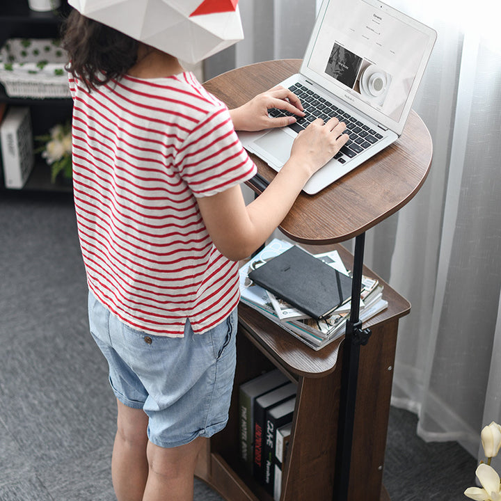 Modern Minimalist Curved MDF Height Adjustable Computer Desk Mobile Standing Desk 2-Tier Storage Shelves For Home Office