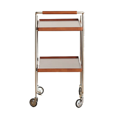 Contemporary Retro Rectangular Solid Wood Tray Top End Table 2-Tier Rolling Cart For Living Room