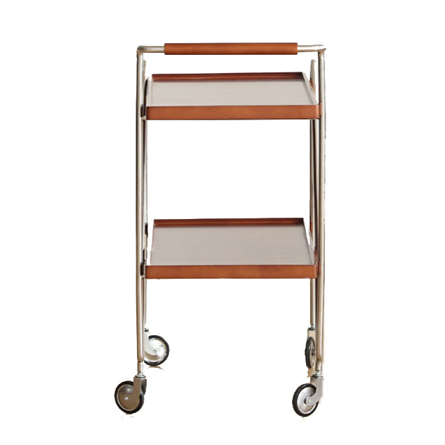 Contemporary Retro Rectangular Solid Wood Tray Top End Table 2-Tier Rolling Cart For Living Room
