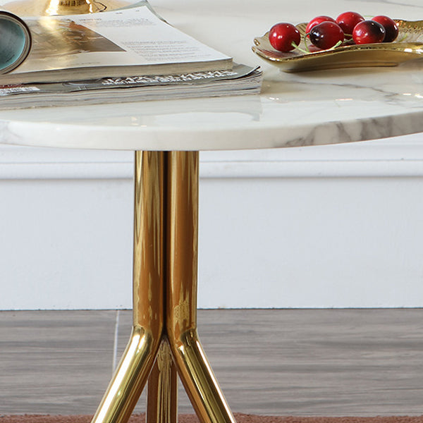 Contemporary Luxury Marble Round Top Metal Base End Table For Living Room